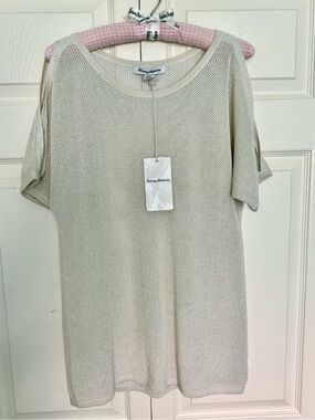 NWT Tommy Bahama Soft Gold Metallic Cold Shoulder Tunic Top-Size S